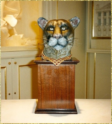 Mountain Lion Bust at Van Cleef Arpel with Diamond and Ruby Necklace